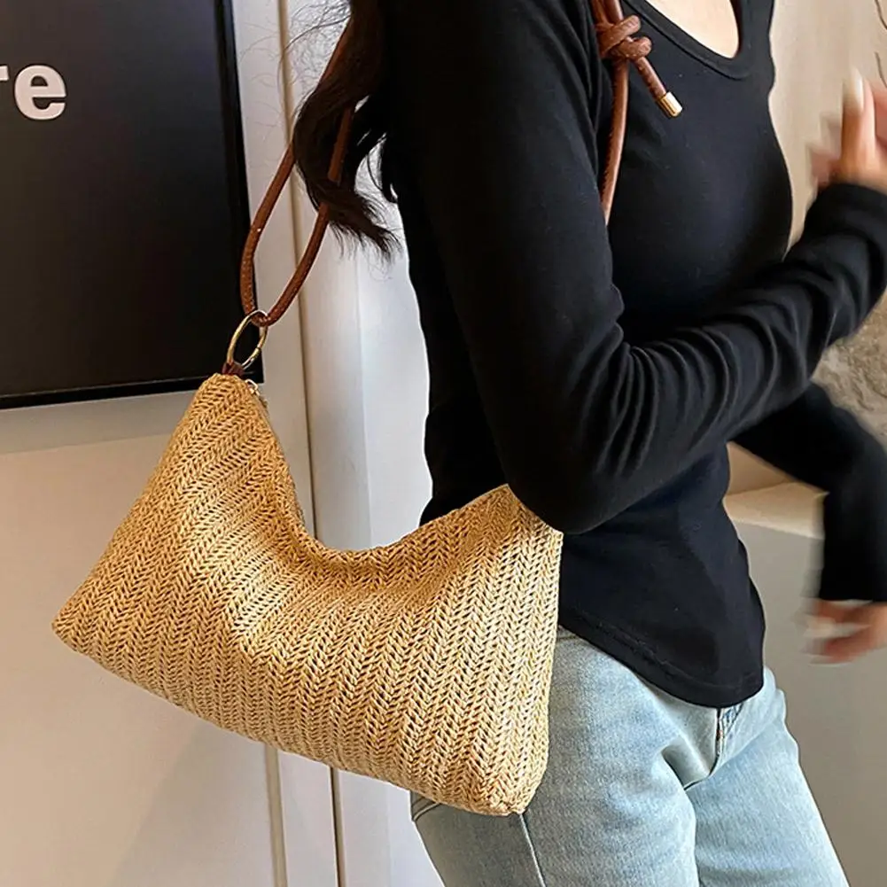 Summer Trendy Small Crossbody Bag for Women Straw Woven Simple Quality Single Shoulder Bag Ladies Fashion Accessory