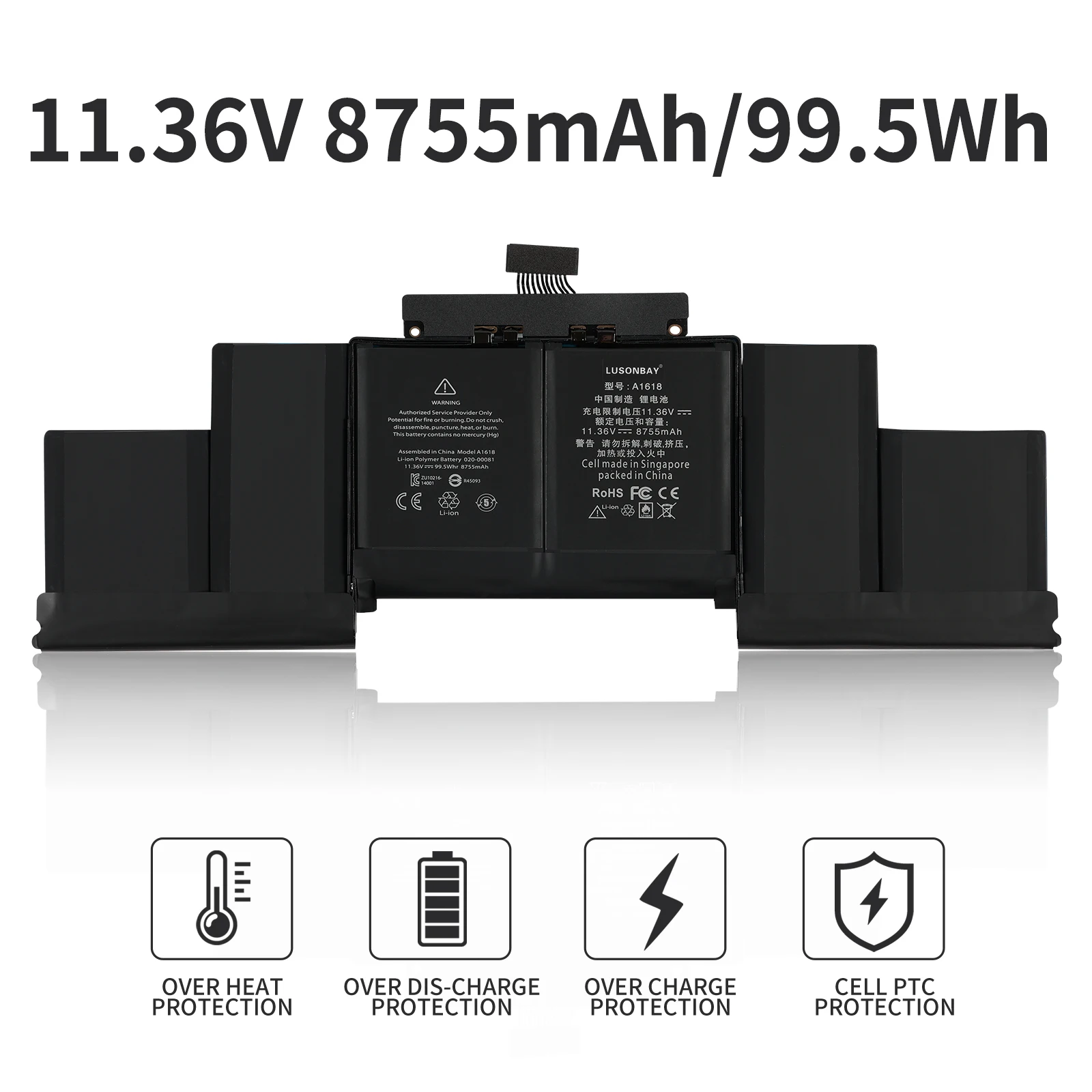 LUSONBAY 11.36V 99.5Wh A1618 Battery For Apple MacBook Pro 15