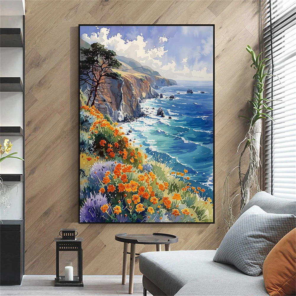 

Big Sur watercolor painting California coast print National Park art California travel wall art canvas poster Modern home decor
