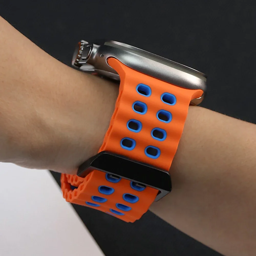 سيليكون تنفس حزام لساعة أبل الترا 49 مللي متر حزام المعصم ل iWatch سلسلة 10 9 8 7 6 5 se 46 مللي متر 45 مللي متر 44 مللي متر 42 مللي متر معصمه