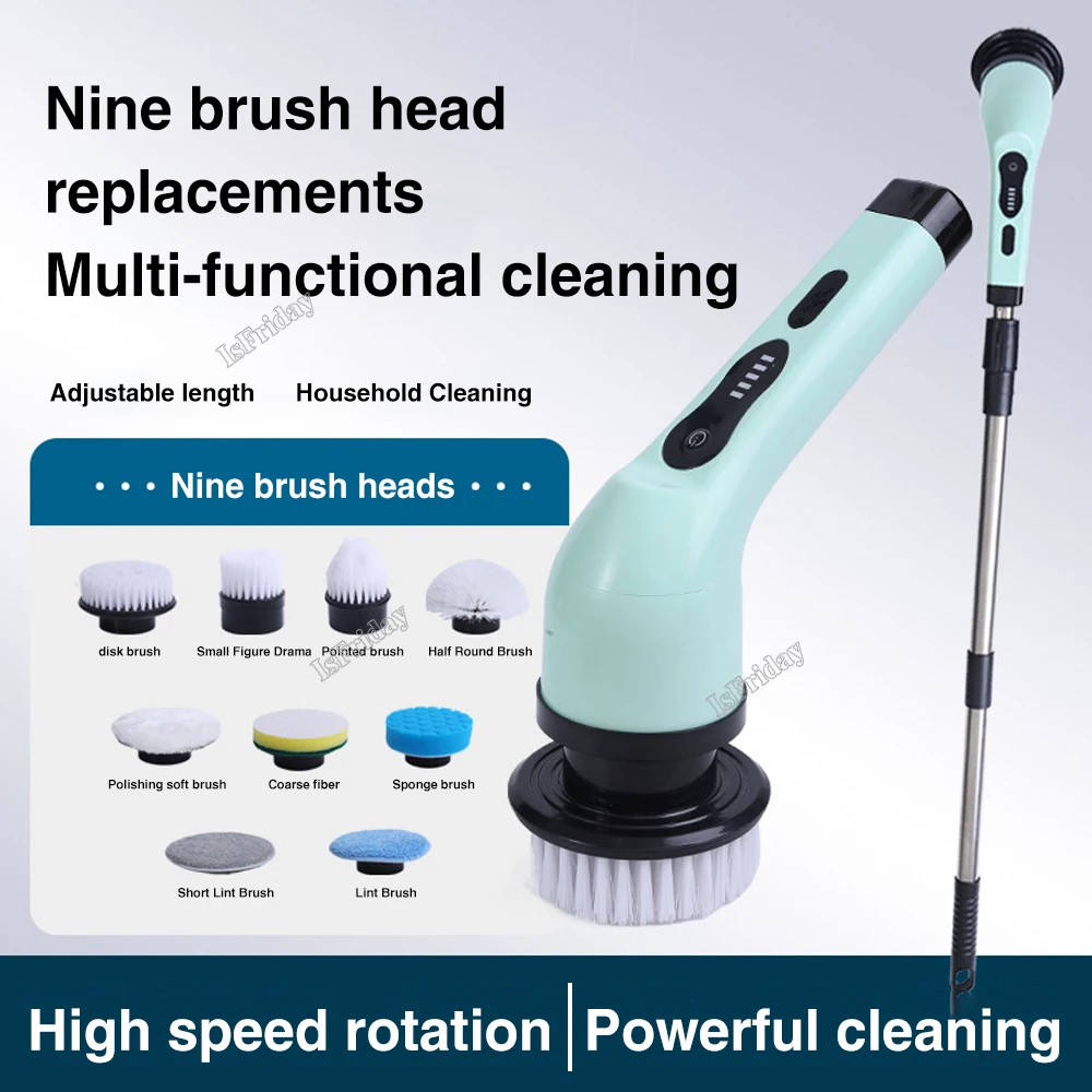 9-in-1 Wireless Electric Cleaning Brush Multifunctional Bathroom Window Kitchen Automotive Household Rotating Cleaning Machine