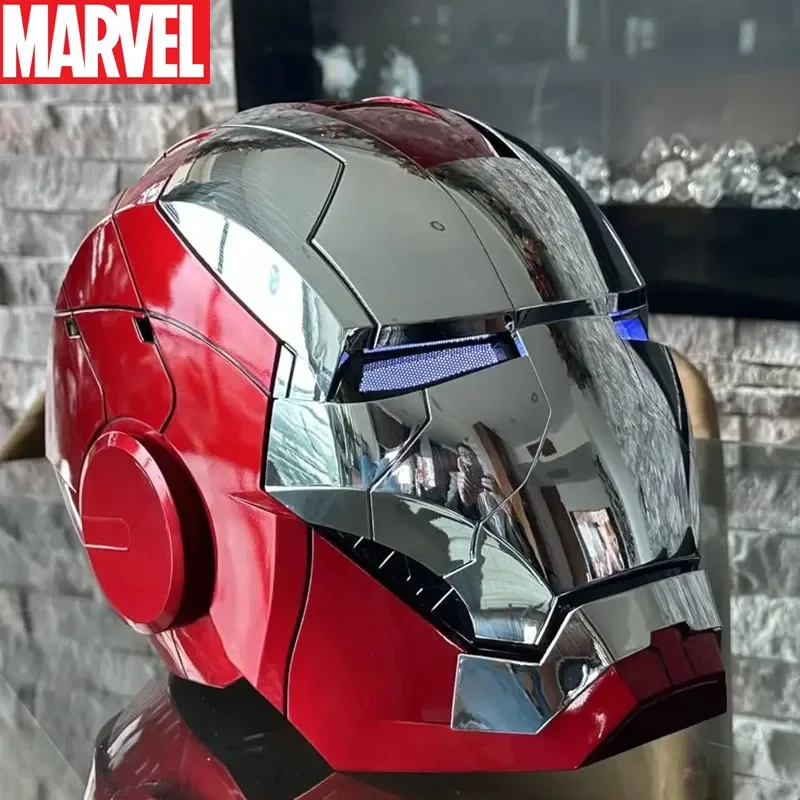 Hot Marvel 1/1 Mk5 Iron Man Autoking Helmet Remote And Voice Control Iron Man Automatic Helmet Mask With Led Light Funny Gift