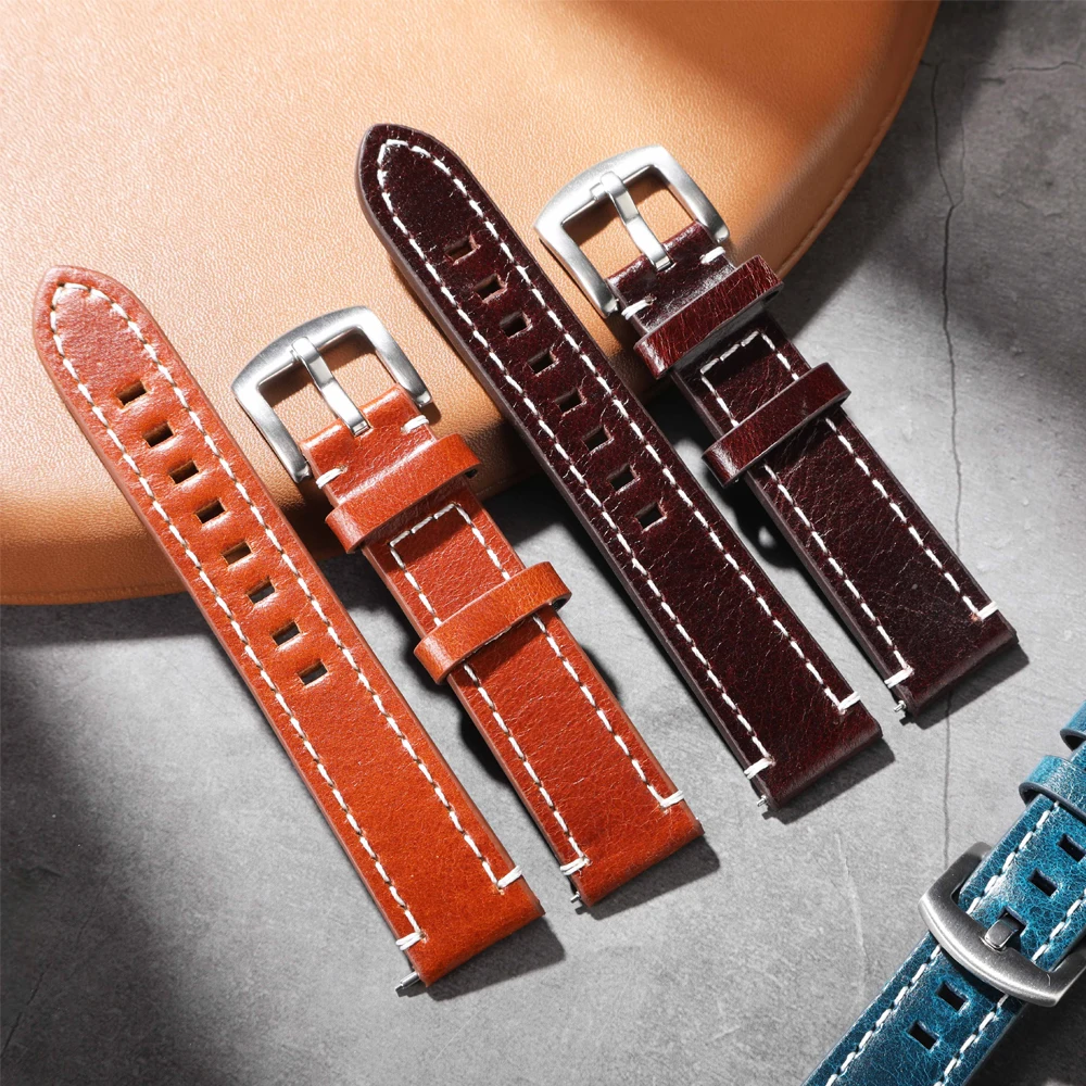 Genuine Leather Watch Strap 20mm 22mm Cowhide Watchband Brown Coffee Wacth Accessories Man Wristband