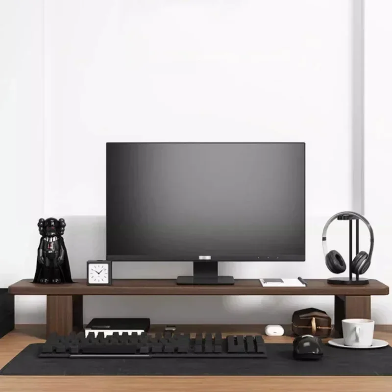 

Nordic Simple Walnut Color Computer Monitor Raised Shelf Screen Support Stand Office Laptop Cooling Storage Holders Solid Wood