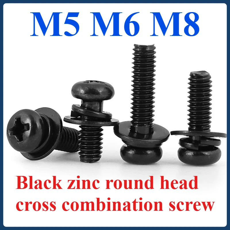 

M5 M6 M8 black zinc round head cross combination carbon steel screws