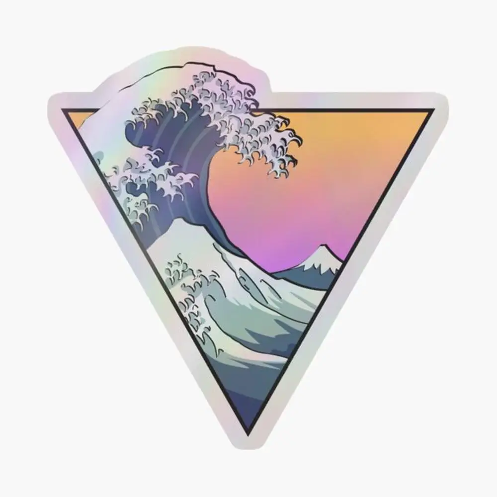 Great Wave Aesthetic Holographic Sticker for Laptop Decor Bedroom Car Cute Cartoon Art Fashionable Public Suitcase