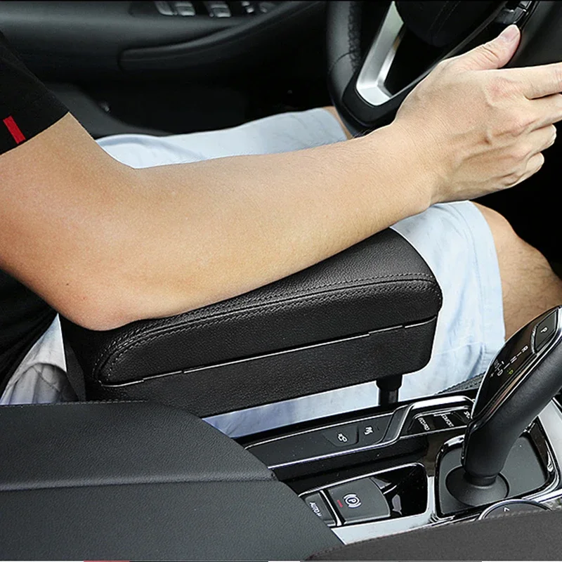 Car PU Leather Elbow Support Cushion Armrest Storage Adjustable Height Auto Elbow Universal Arm Rest Box Organizer Accessories