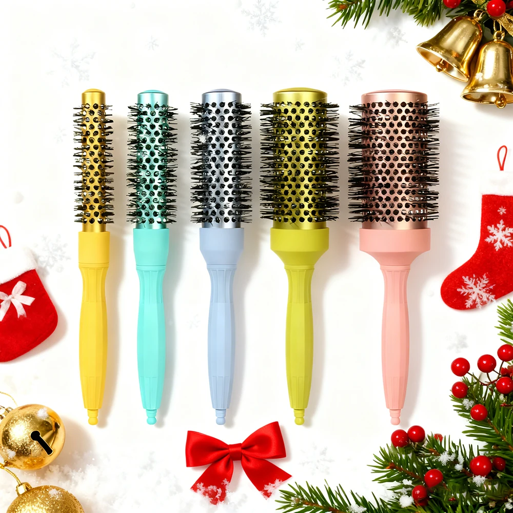 

Красочная круглая роликовая щетка для завивки и сушки феном, с нейлоновой термостойкой щетиной, ручкой из АБС-пластика, заостренной ручкой для секционирования, термостойкой, 5 моделей, 5 цветов, подходит для всех типов волос, Рождества, Хэллоуина, карнава