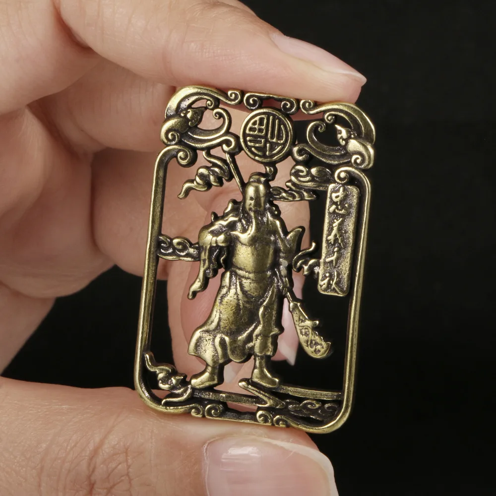 Antique Play Hand Brass Guan Gong Pendant Vintage Brass Guan Er Ye God of Wealth Overbearing Hanging Card Waist Card