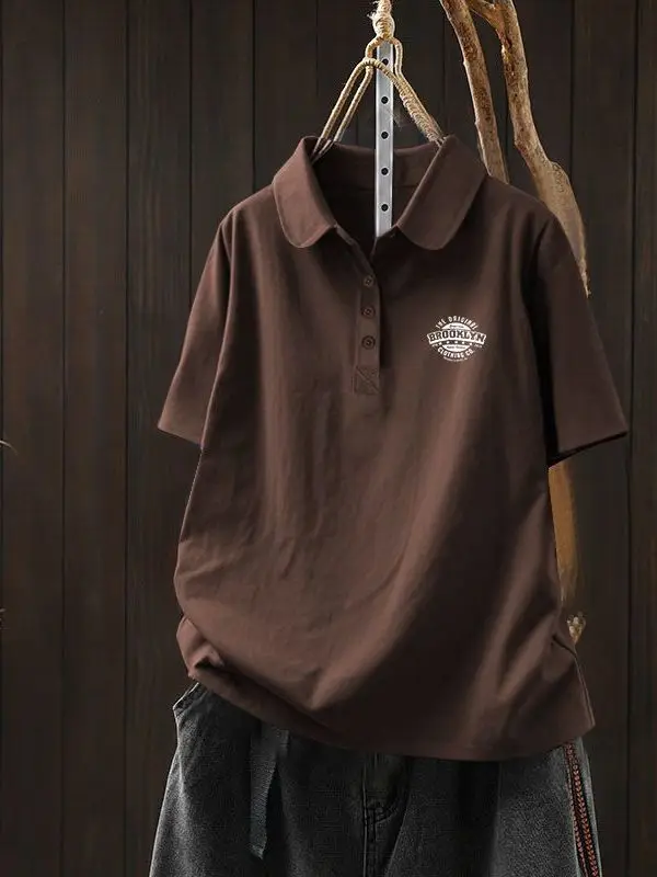 Casual  Neck Short Sleeve T-Shirt Loose Fit Design Summer plus Size Slimming Casual Top Quality Cotton Creative Print
