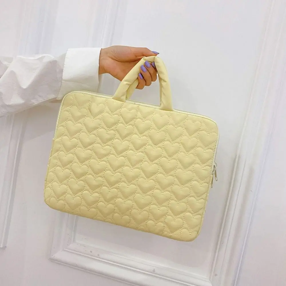 Soft Portable Laptop Bag Solid Color Heart Pattern Laptop Sleeve Comfortable with Handle Tablet Case College
