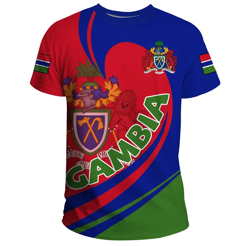 

Africa Gambia Map Flag Graphic T Shirts National Emblem T-Shirt Patriotic Coat Of Arms Tshirt Male Sport Jersey Boy Tee Tops