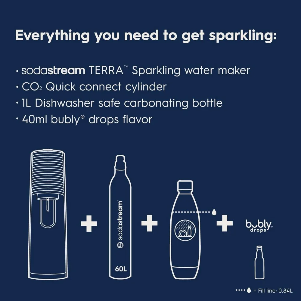 Sparkling Water Maker (Black) with CO2, DWS Bottle and Bubly Drop, Battery Powered