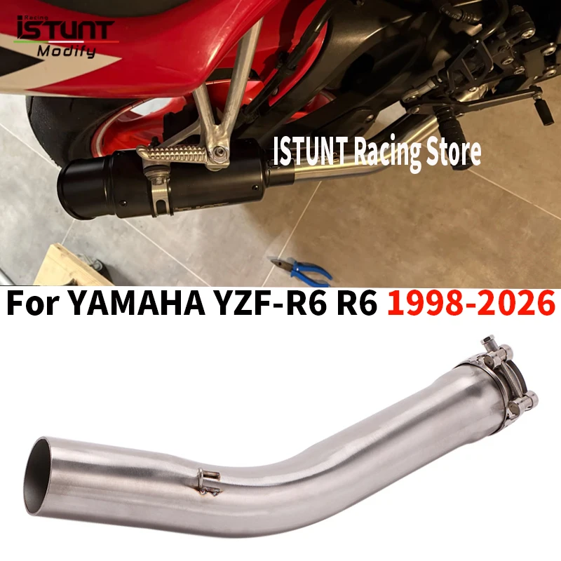 Slip On For YAMAHA R6 YZF-R6 1998-2026 Motorcycle Exhaust Escape System Modified Muffler 51mm Stainless steel Middle Link Pipe
