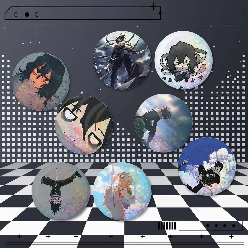 Shota Aizawa My Hero Academia 2 Pieces Holographic Badges Round Brooch Pins 25/32/44/58/75mm Anime Game Cosplay Bag Backpack Dec