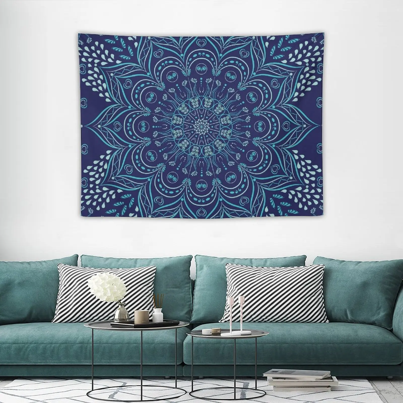 

Navy Blue and Teal Boho Mandala Tapestry Decoration Home Room Decorations Aesthetic Aesthetic Room Decors Tapestry
