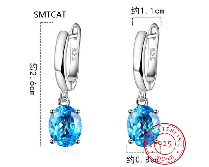 Oval Genuine Blue Topaz Amethyst Citrine Garnet Created Sapphire Ruby Emerald 925 Sterling Silver Green Gemstone Drop Earring