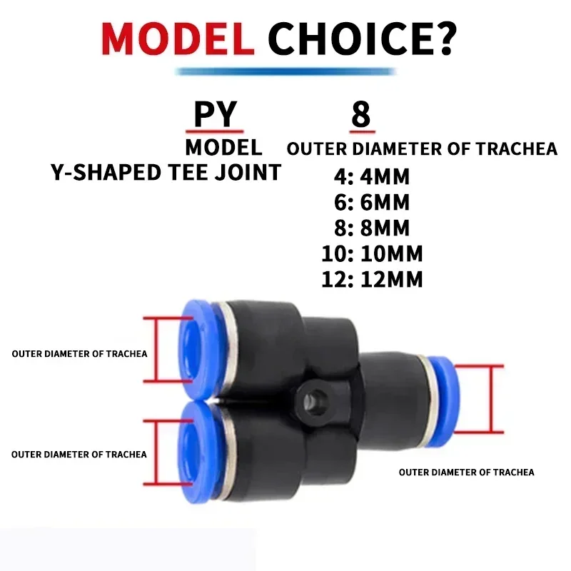 50/100/500/1000 Pcs Pneumatic Py Pw Y W Type Three-Way Reducing Quick Connector Air Pipe Quick Insertion Apy-4/6/8/10/12/14/16