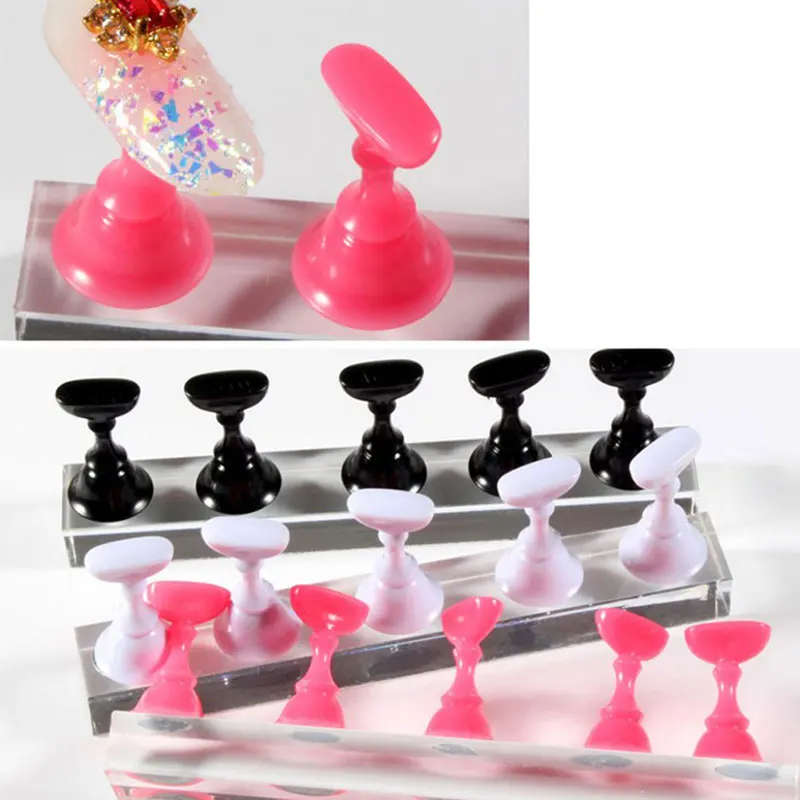 Magnetic False Nail Tips Practice Trainning Display Stand Holder Base Alloy Crystal Nail Art Polish Display Manicure Tools 1Set