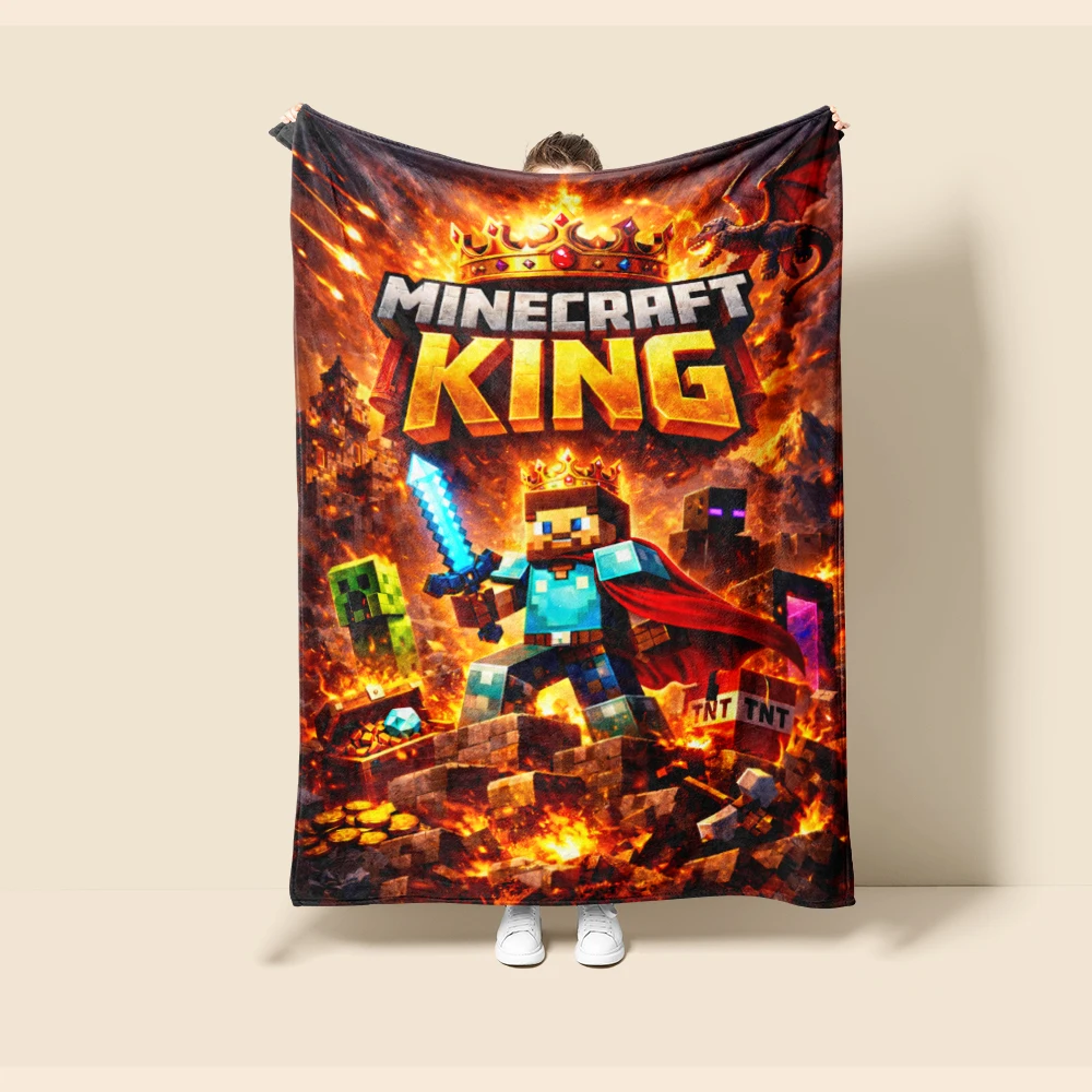 Throw Blanket Cartoon Minecraft Flannel Blanket Soft Warm Comfortable for Living Room Car Camping Children Gifts Full Size view 2