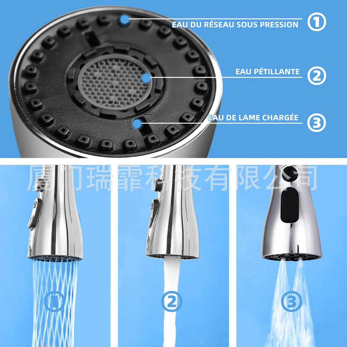 주방 풀아웃 수도꼭지 분무기 노즐, 범용 회전 물 절약 샤워 헤드, 욕실 세면대 싱크대 수도꼭지 필터용, 3 가지 모드