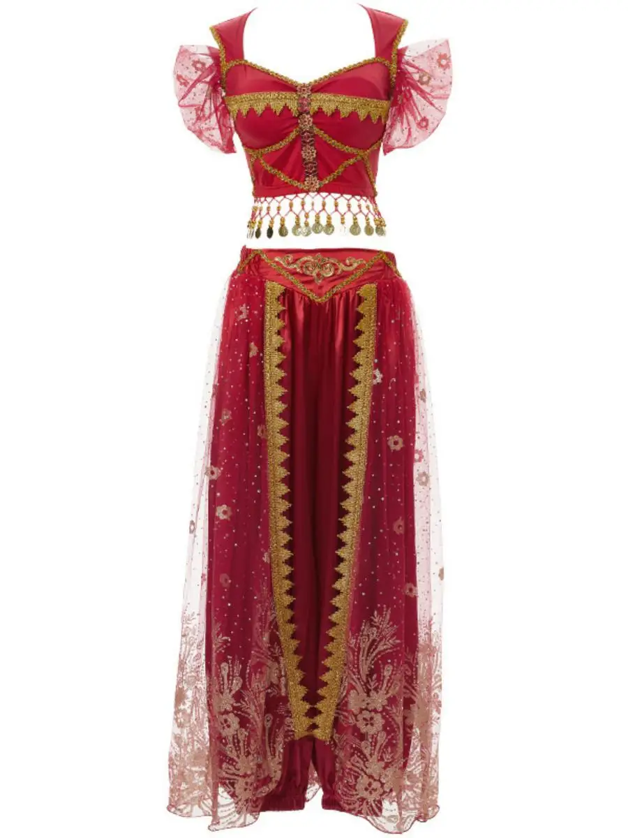 Costume de danse du ventre Aladdin Jasmine Princ pour femmes, ensemble de spectacle de danse occidentale et asiatique pour filles, tenue de scène d'halloween, Faiona...