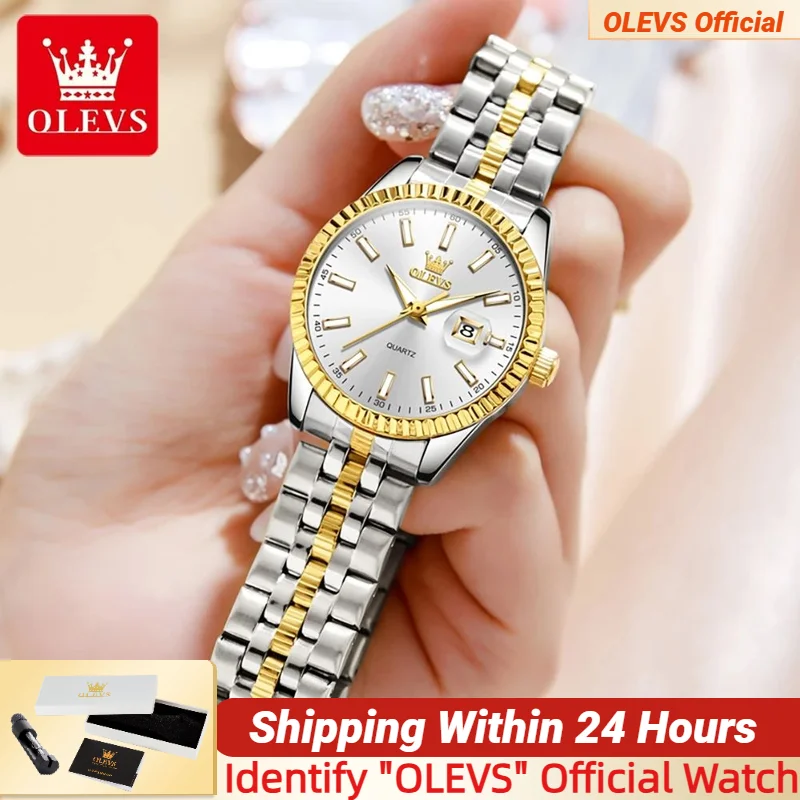 

OLEVS Элегантные женские часы Высококачественные водонепроницаемые и светящиеся кварцевые часы из нержавеющей стали с датой Роскошные брендовые женские часы