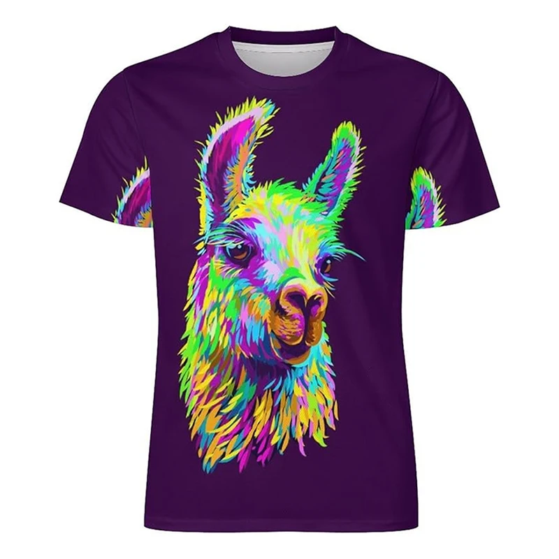 Graffiti Alpacas Cool T-shirt For Men's Clothing Fun Print Animal Oversized T Shirt Kid Outdoor Sport Casual Trend New Llama Tee
