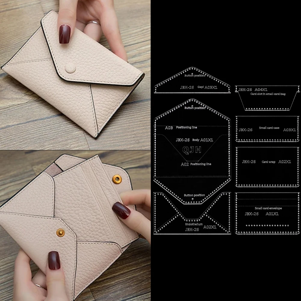 DIY Multi-Layer Wallet Making Stencils, Clears Acrylic Templates of Sewing Leather Mini Card Bag Patterns