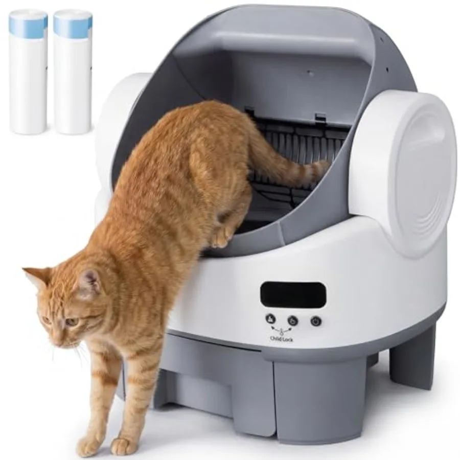 Self Cleaning Cat Litter Box, No App or WiFi Required, Open-Top Automatic Litter Box for Multiple Cats, 10-Day Capacity, Safety