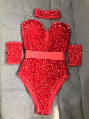 

Sliver Red Multi Color Sequins Bodysuit Sexy Bar Nightclub Female Singer Dancer Stage Wear Team Jazz Dance Performance Clothing