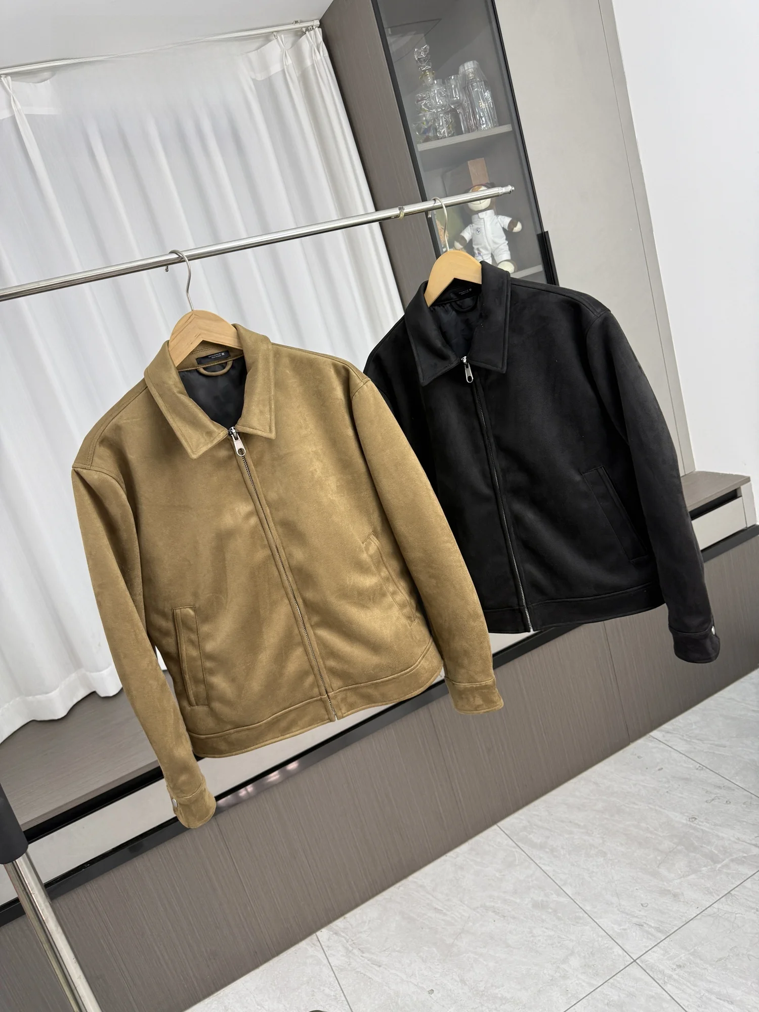 

Мужская ретро-куртка из замши: комфортная, свободная, повседневная, с воротником, весенняя верхняя одежда, дышащая, на молнии, стандартный крой, городской стиль