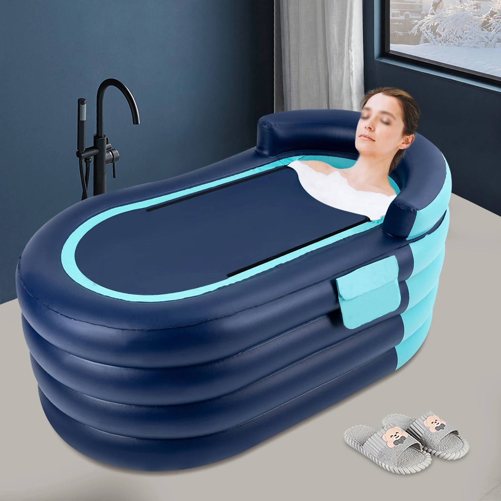Bañera inflable portátil para adultos, bañera plegable de PVC grueso con bomba de aire inalámbrica, cubierta para bañera, spa para el hogar y viajes
