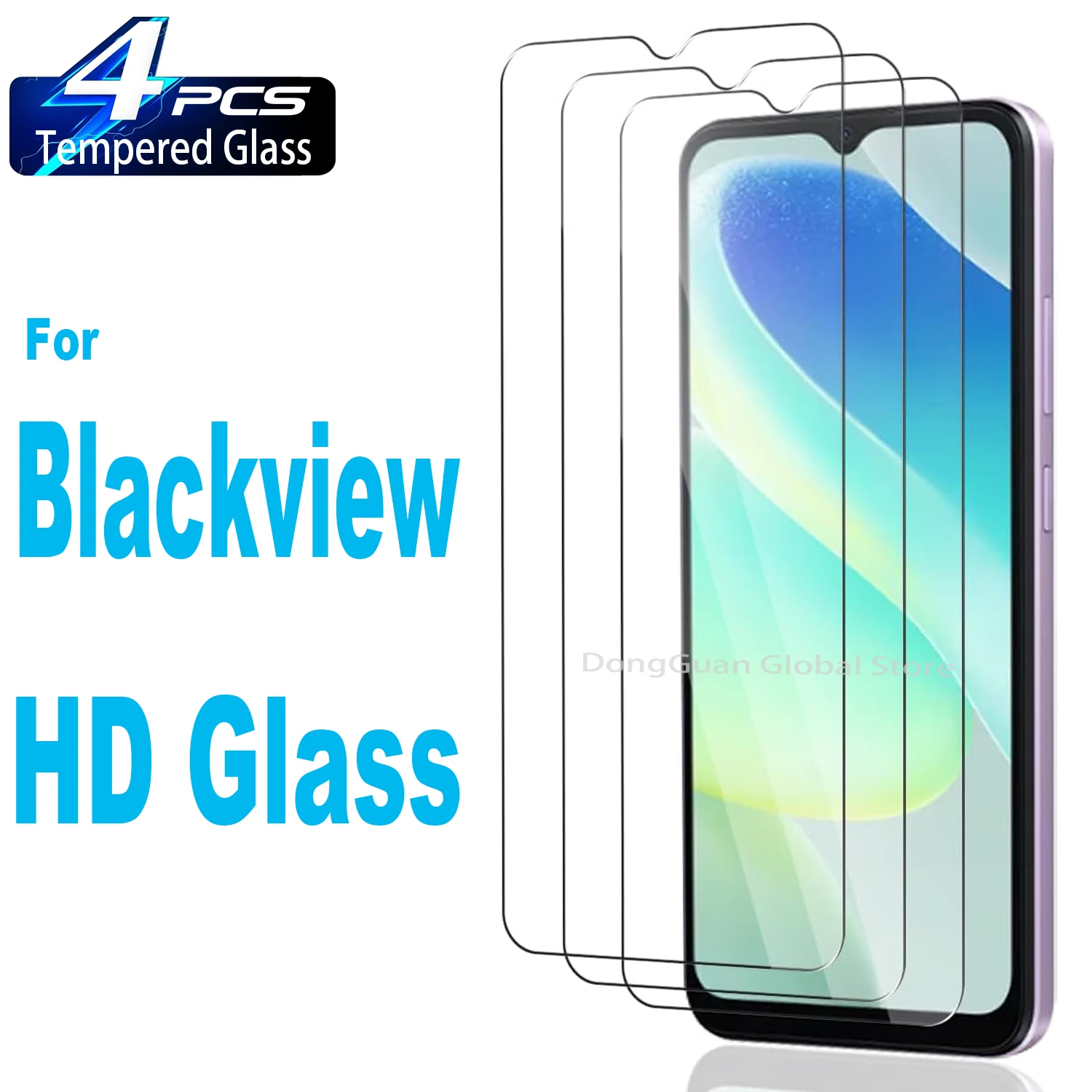 

4Pcs For Blackview A52 A53 A55 A70 A80 A90 A96 A200 Pro Color Wave Shark 6 8 9 Tempered Glass Screen Protector Glass Film
