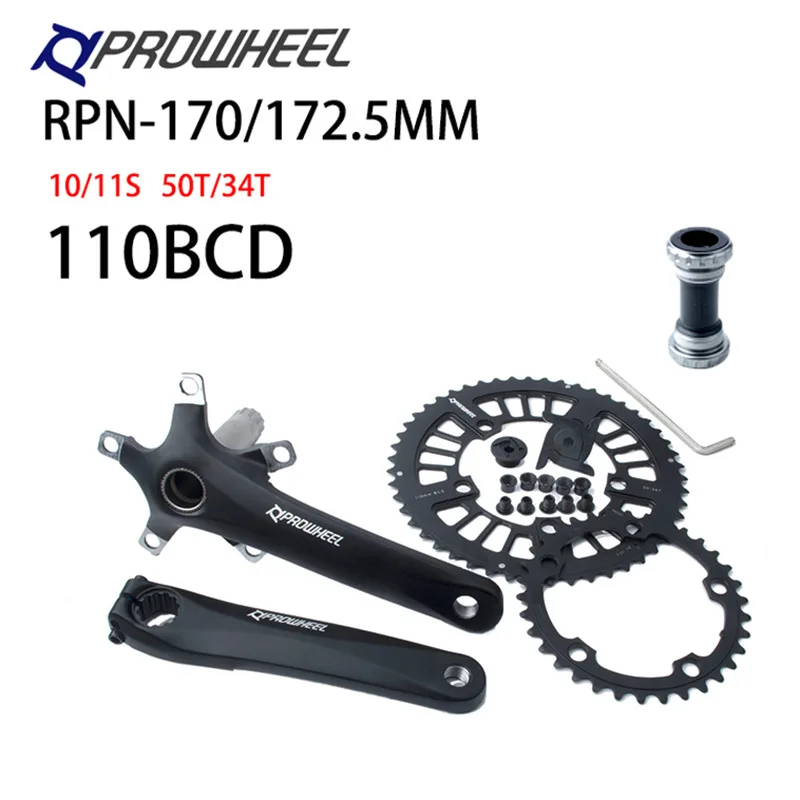 

PROWHEEL-Road Bike Hollow Crank Set, Aluminum Chainring, Bike Accessories, 9 Speed, 10 Speed, 11 Speed, 50-34T