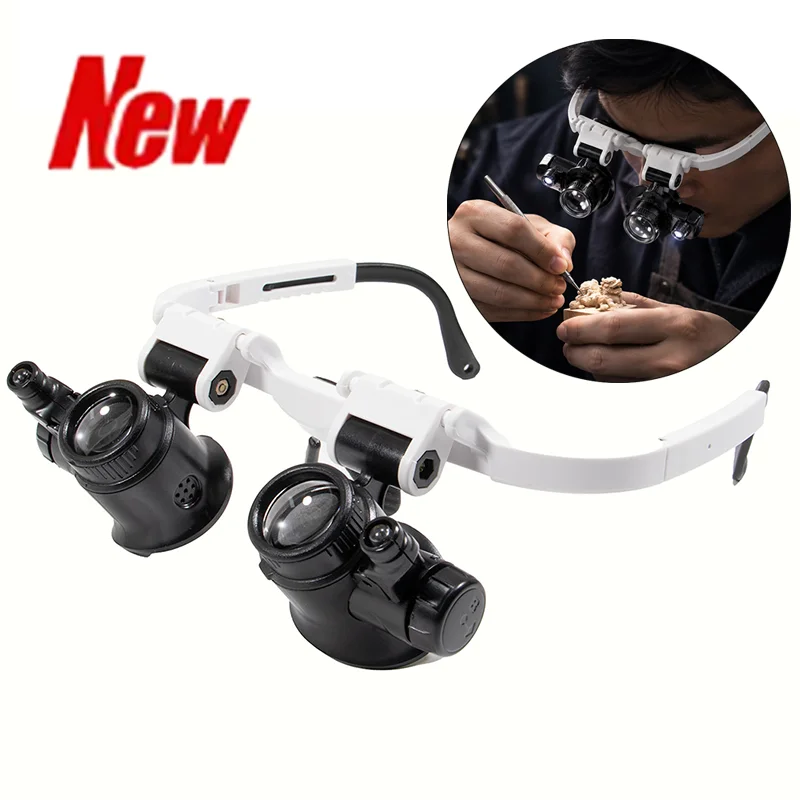 Magnifying Glass 23X/8X for Jeweler Watchmaker With LED Light Telescopic Headband Magnifier Glasses Reading Loupes Eyewear