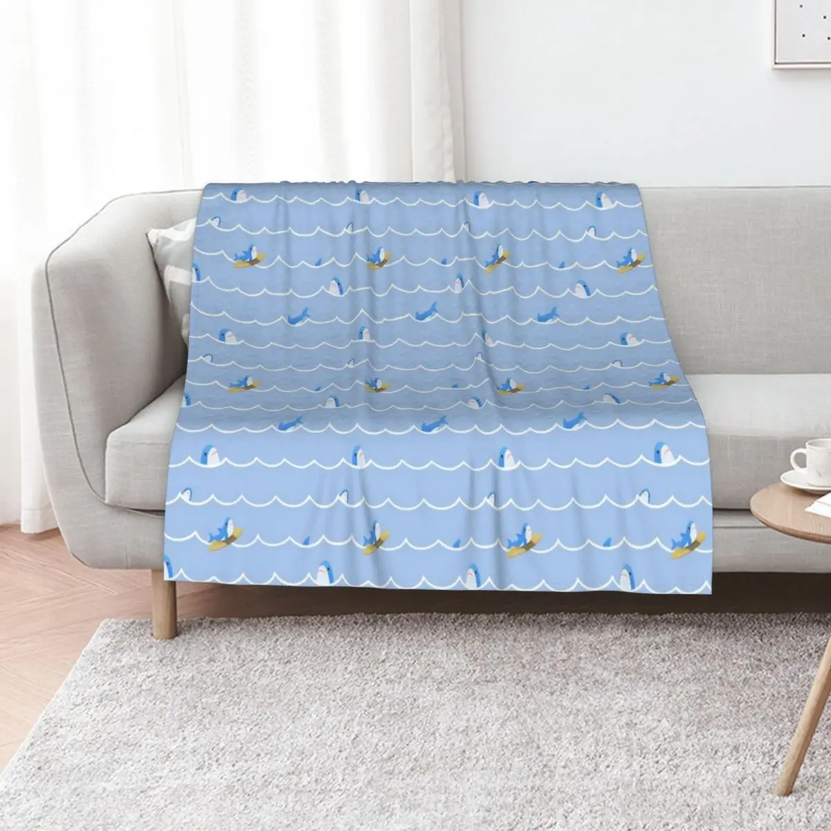 Brucie Blahaj shark riding the wave pattern Throw Blanket Foldable Soft Warm Blanket for Outdoor Use