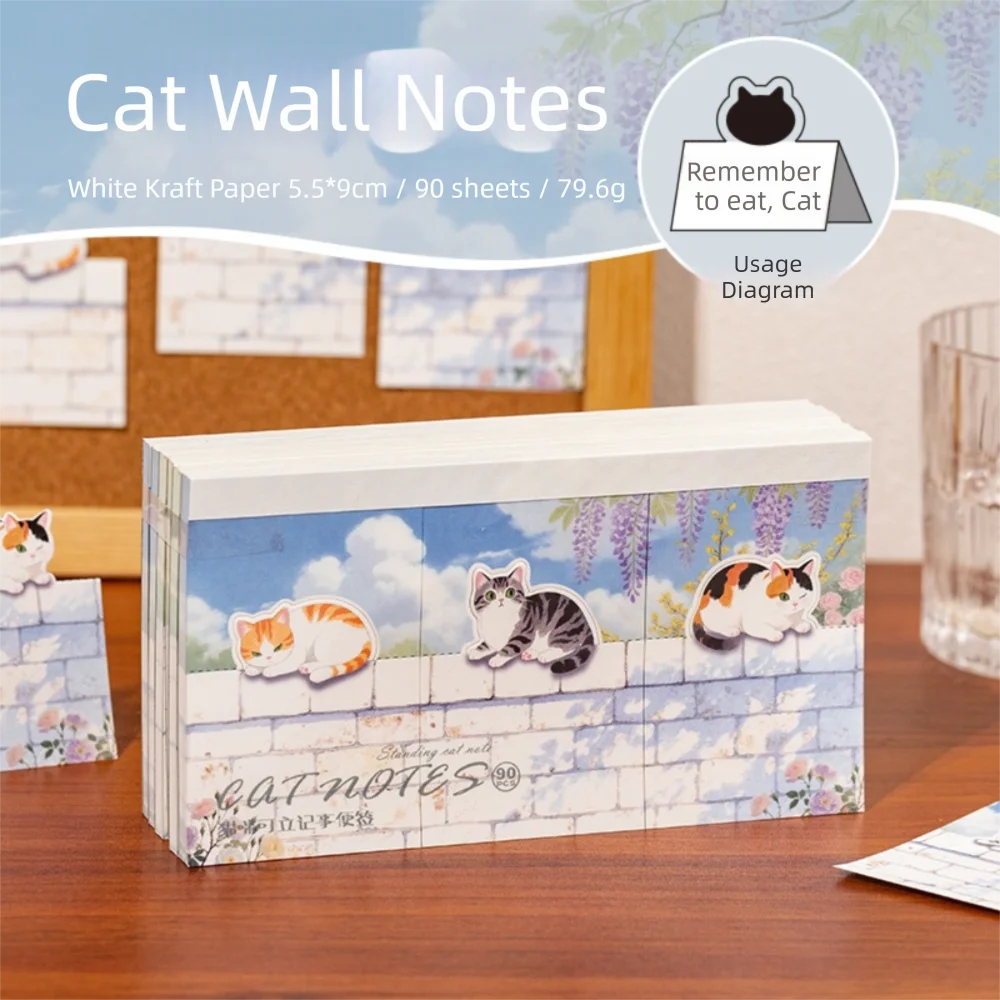 90 Sheets/Pack New Cartoon Cat Sticky Notes Daily Series Standable Memo Pad Illustration To Do List Notepad Message Notes