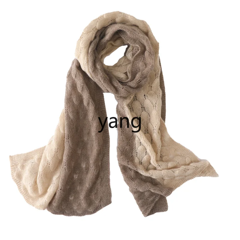 

LMM autumn and winter new cashmere scarf women's 100% warm feather hollow splicing shoulder scarf