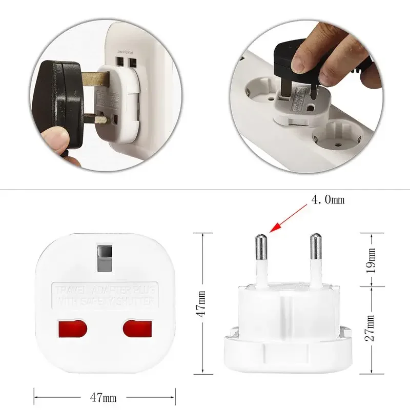UK To EU Euro Electric Travel Adapter EU Plug Adapter Socket Electrical Plug Converter Outlet UK AC Power Wall Charger Sockets view 5
