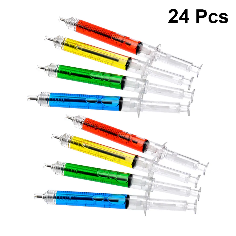 

24Pcs Needle Shaped Ballpoint Pen Creative Slim Lightweight School Office Supplies Realistic Syringe Design Funny Ball Point Pen