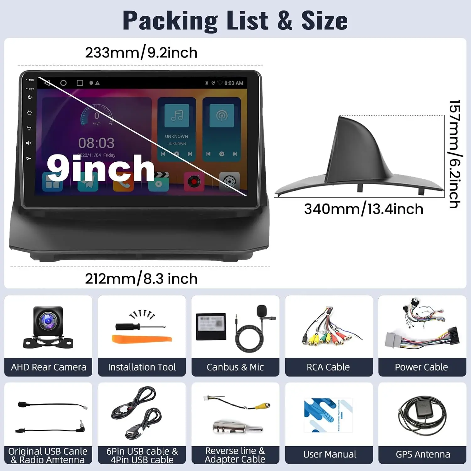 Autoradio Android Touch Screen da 9' per Ford Fiesta 2009-2014 con CarPlay, Android Auto, GPS, WiFi, telecamera di backup