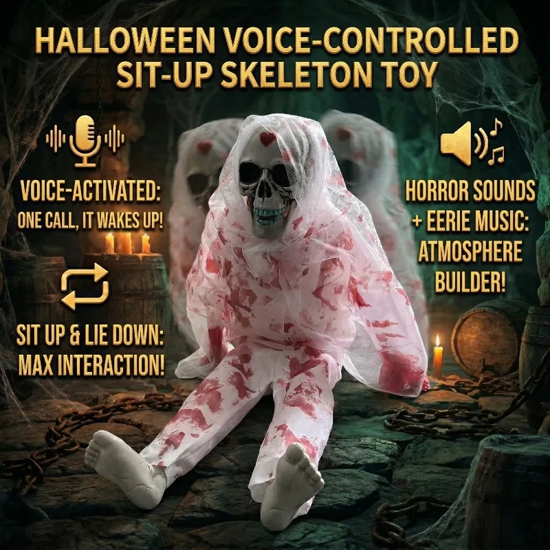 Halloween Toy Ornament New Electric Voice-activated Horror Sit Up Skull Decoration Pumpkin Lantern Hanging Ghost Prop Witch