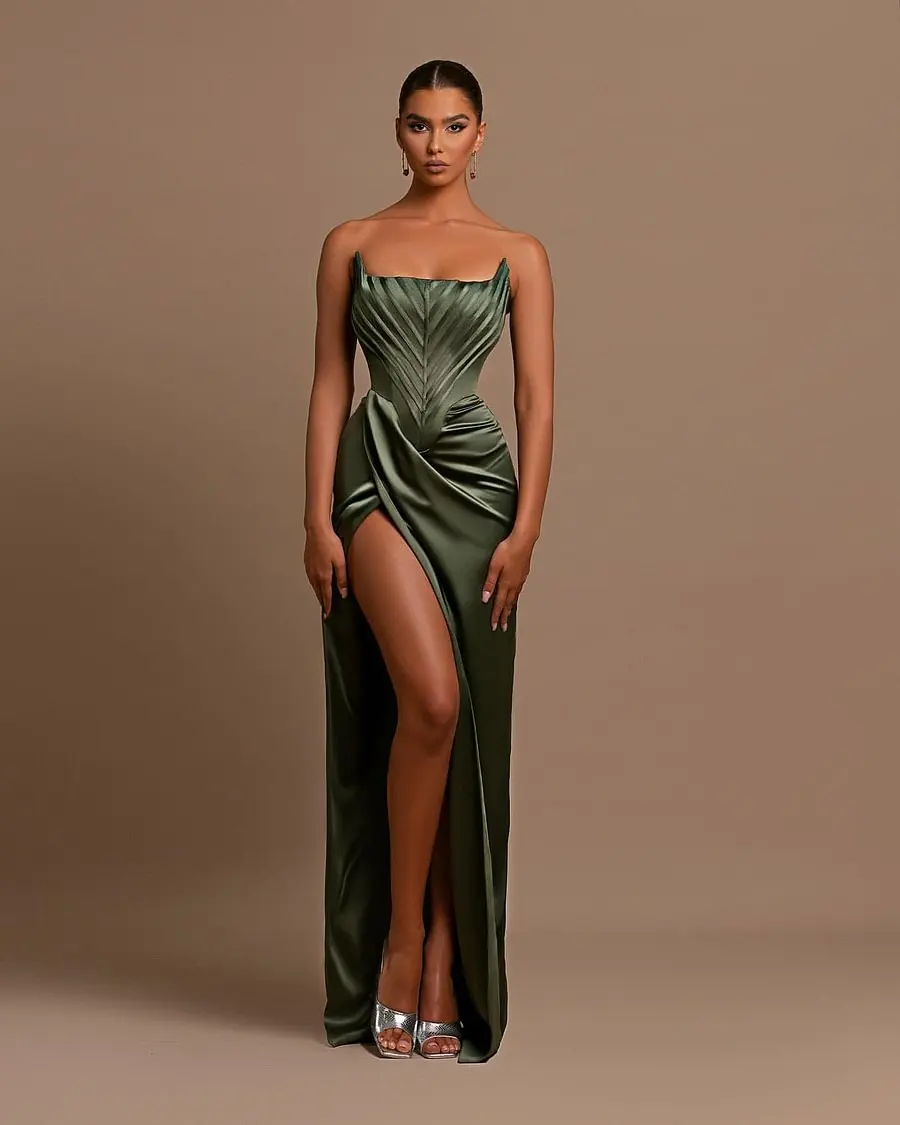 

Charming Green Slit Sleeveless Fishtail Prom Dresses veztidos de mujer elegantes para boda فساتين للمناسبات الرسمية