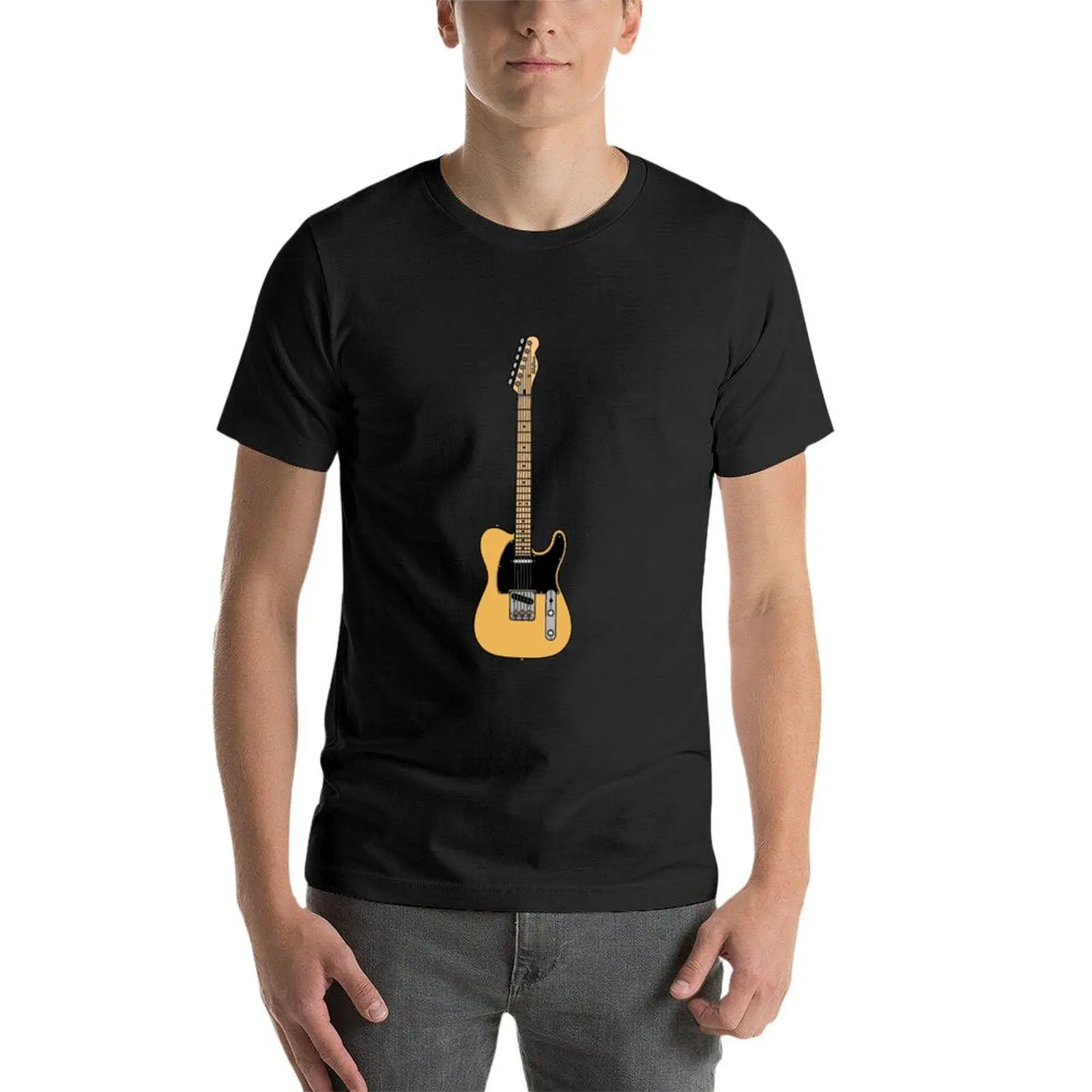 Telecaster colorido (b.) T-shirt preta Pickguard Maple Fretboard para homem, roupas bonitas, gráficos, algodão, loiro