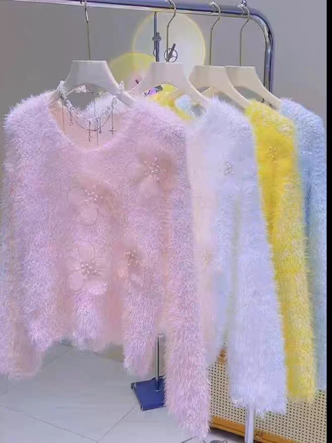 

Корейский вязаный свитер с тяжелыми цветами, женский свободный модный осенне-зимний новый трикотажный топ