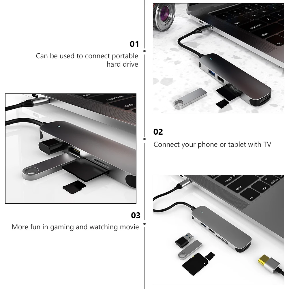 

Type Aluminum Alloy Portable USB Hub Multi Port Adapter Laptop Computer Accessories Data Transfer Expansion 4K
