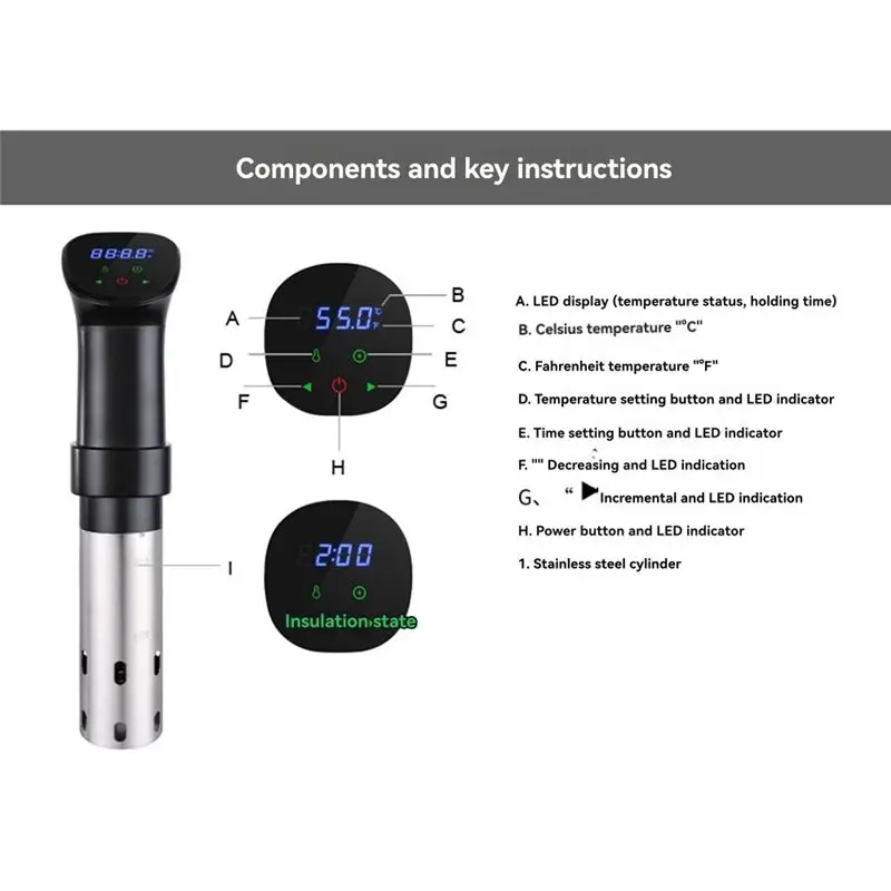 A38T-Precision Sous Vide Slow Cooker For Home Use For Steak-Like Low-Temperature Cooking Ideal For Kitchen Cooking UK Plugs UK P