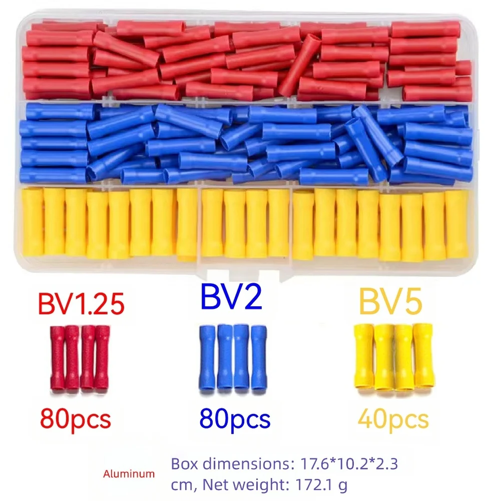 200 قطعة BV1 25 BV2 BV5 موصلات أنابيب الانكماش الحراري لتوصيل الأسلاك بأكمام مشفرة ملونة وسهولة الاستخدام