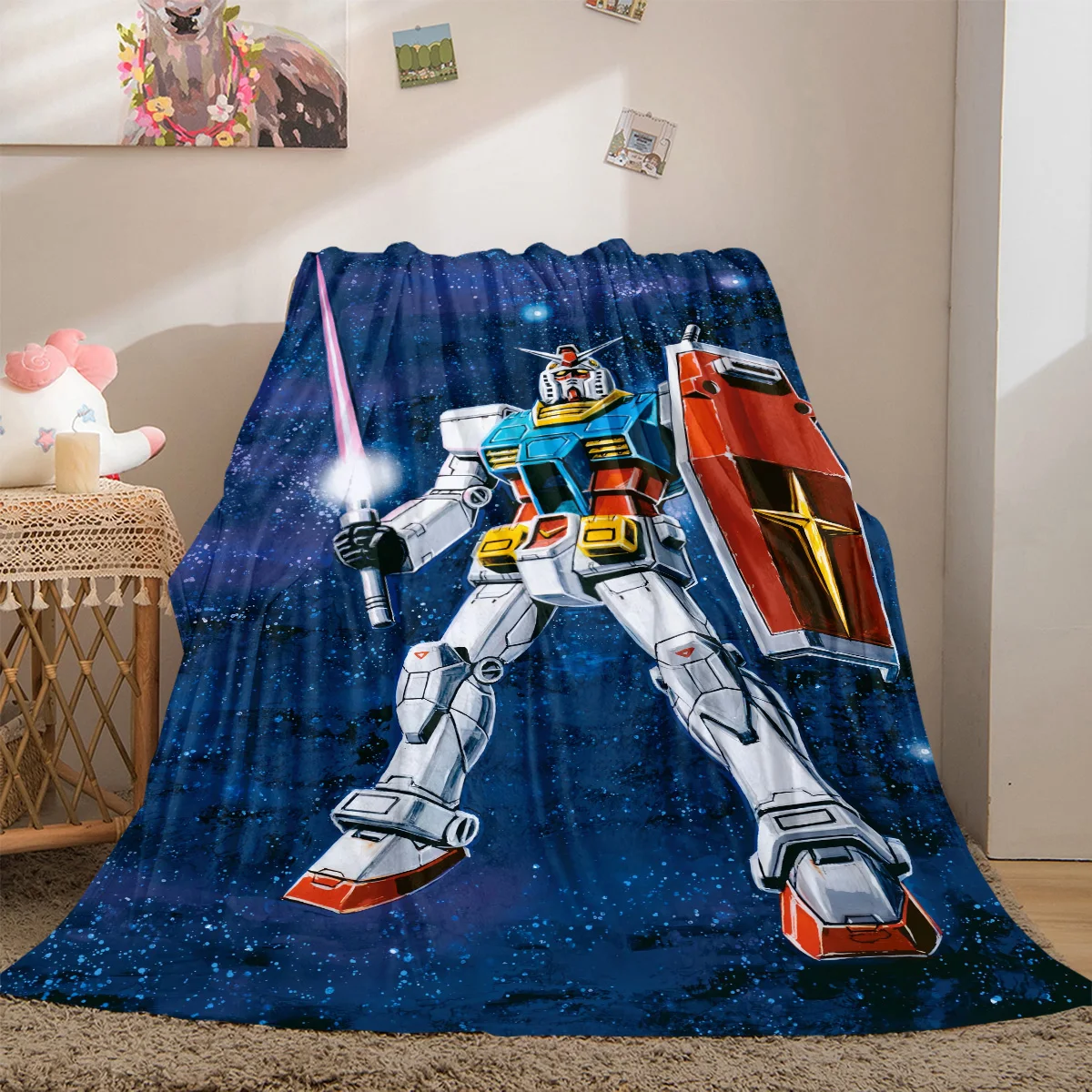 Gundam Robot All-Season Versatile Travel Blanket Compact Suitable for Office Nap & Outdoor Camping LXR108